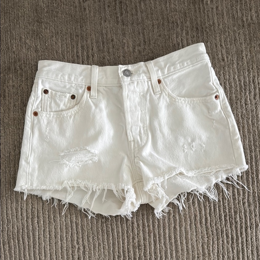 White Levi’s 501 Distressed white Denim Shorts